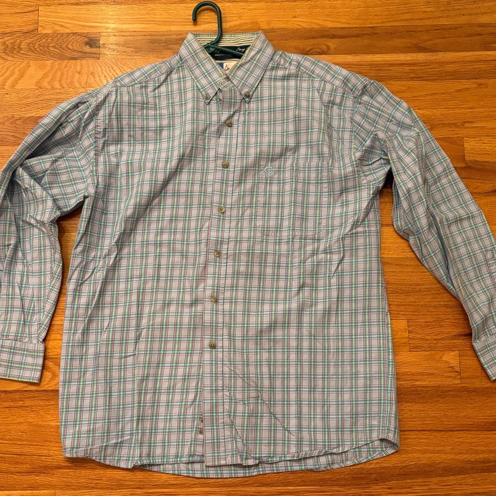 WRANGLER MEN'S GEORGE STRAIT MOON GRAY PLAID LONG SLEEVE BUTTON DOWN SHIRT Sz L